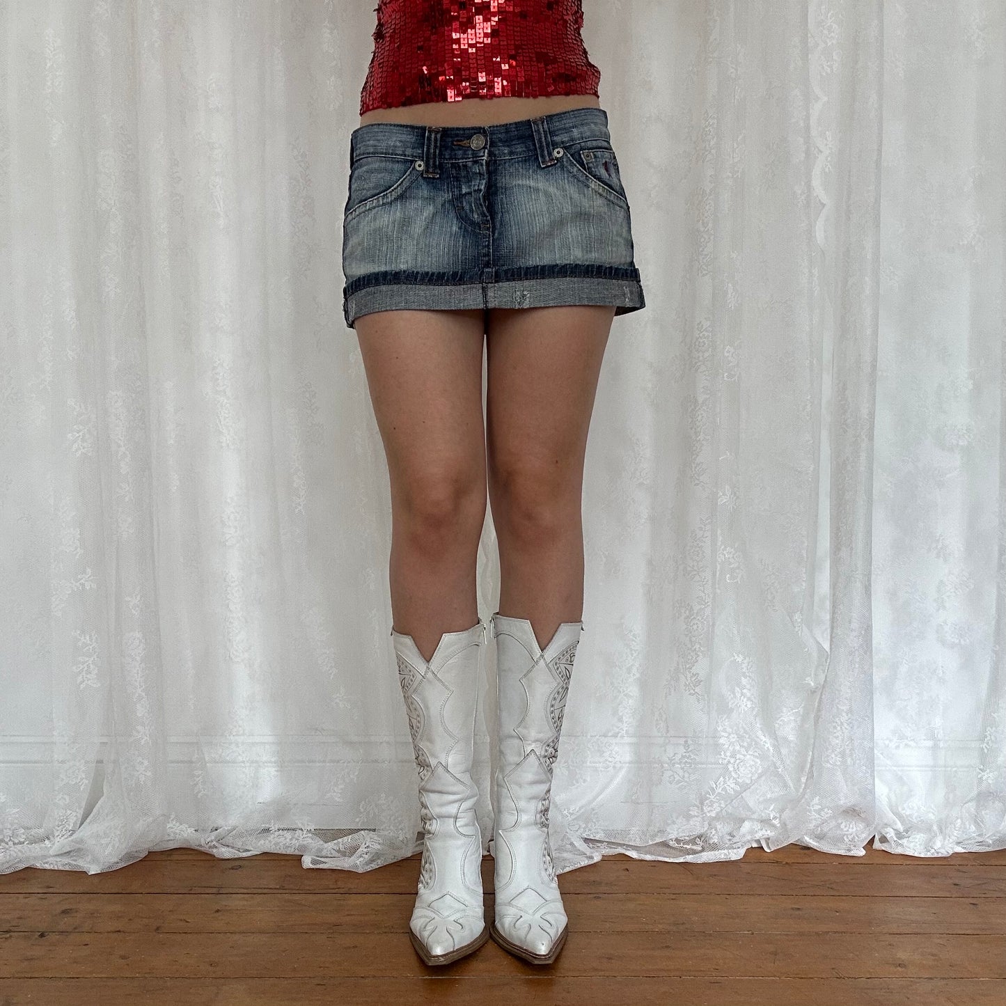 vintage 00s denim low rise micro skirt