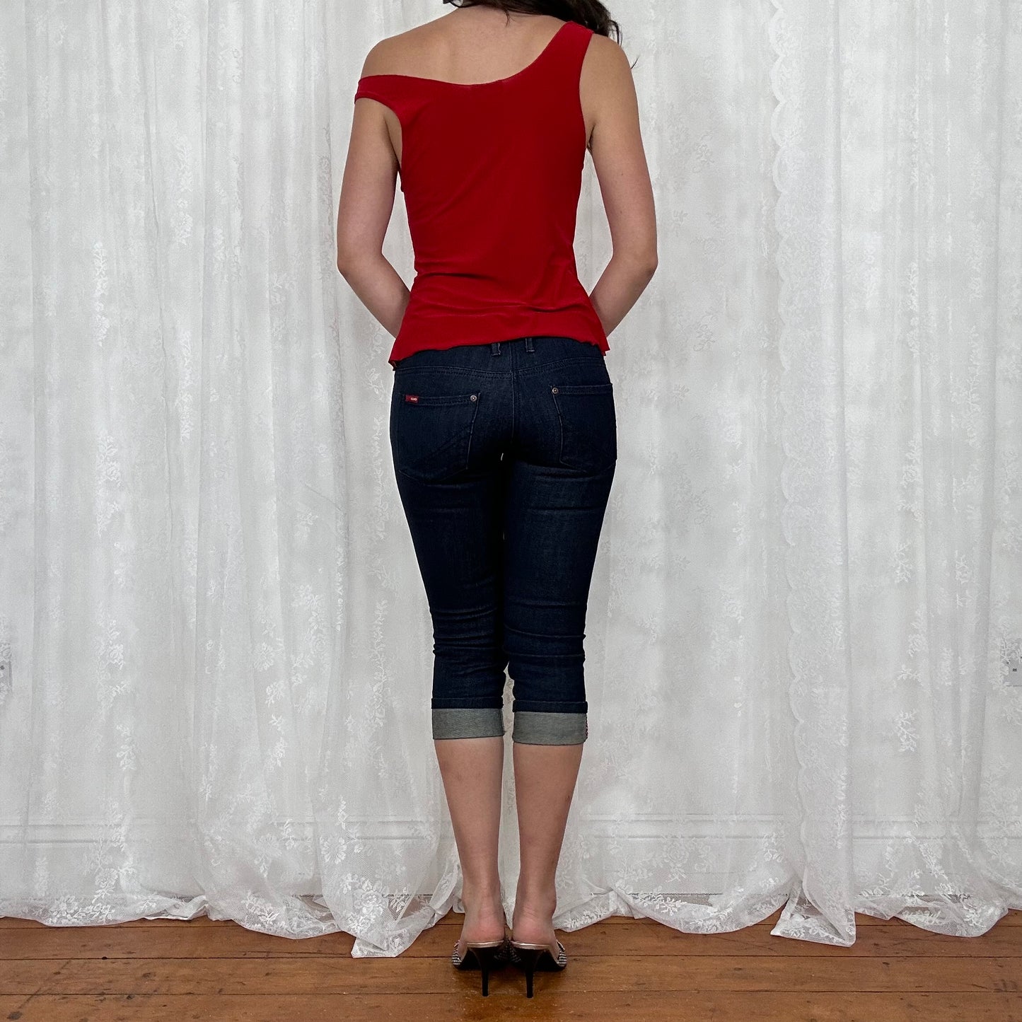 vintage 00s red slouchy cowl neck top