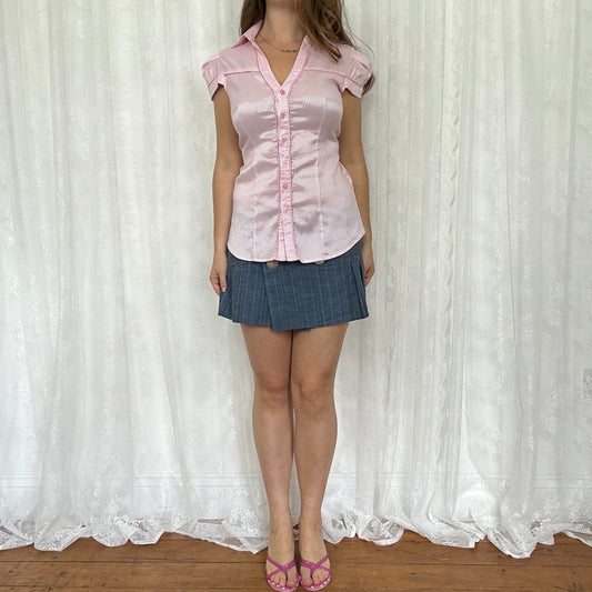 vintage 00s pink pinstripe short sleeve shirt