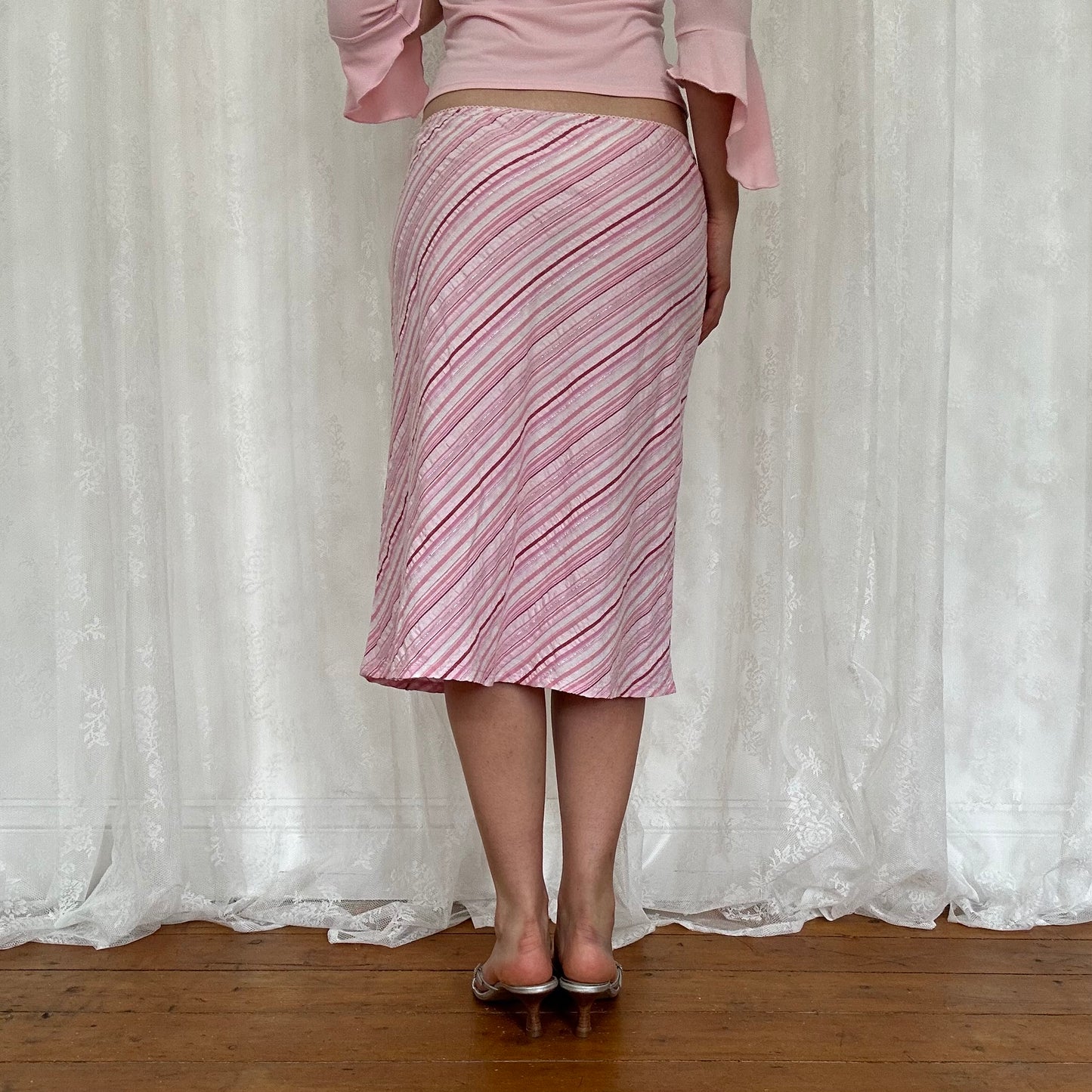vintage 00s pink stripey midi skirt