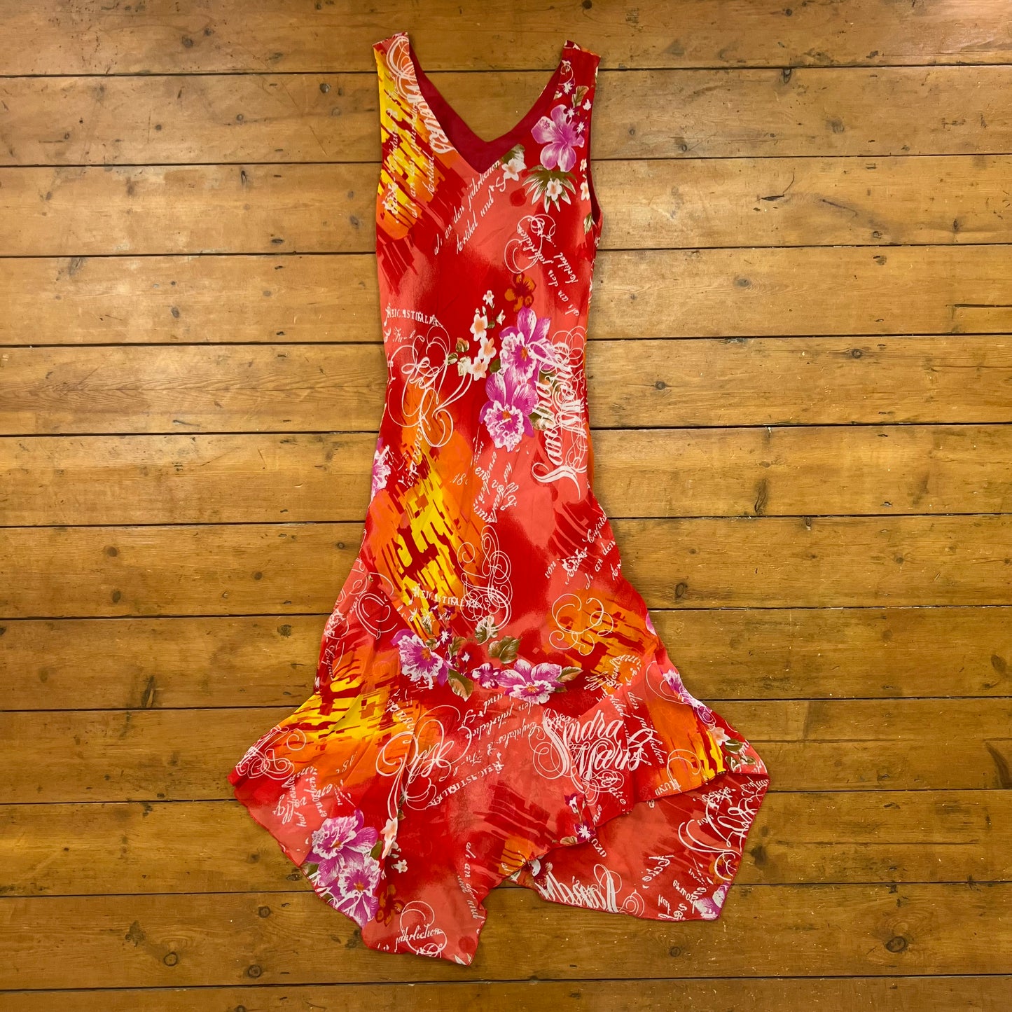 vintage 00s orange floral midi dress