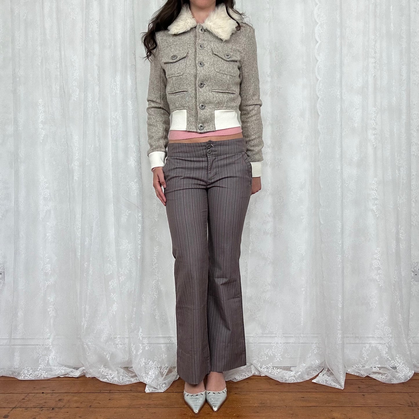 vintage 00s brown pinstripe trousers