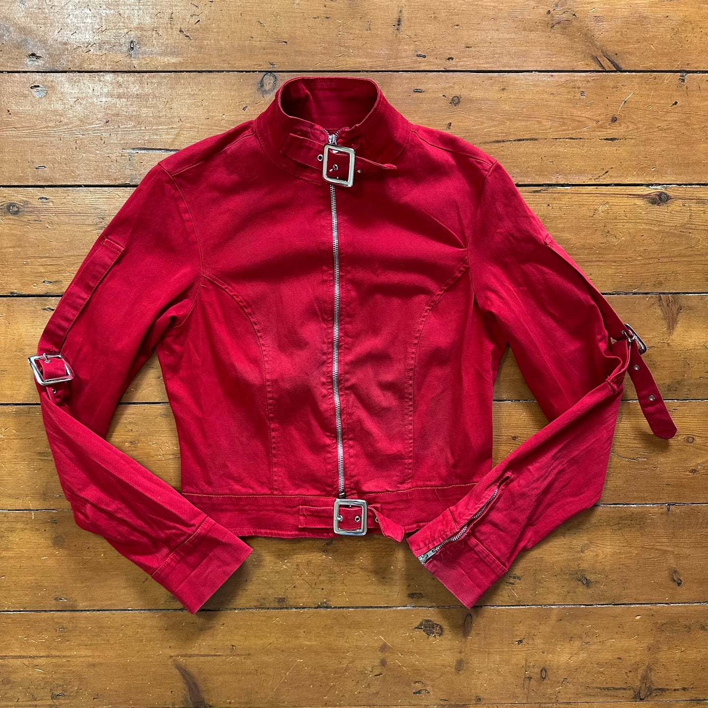 vintage 00s red lightweight buckle jacket
