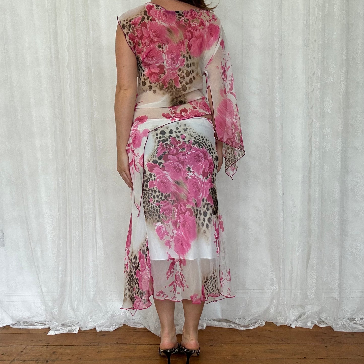 vintage 00s Morgan de toi pink flower and leopard print co ord