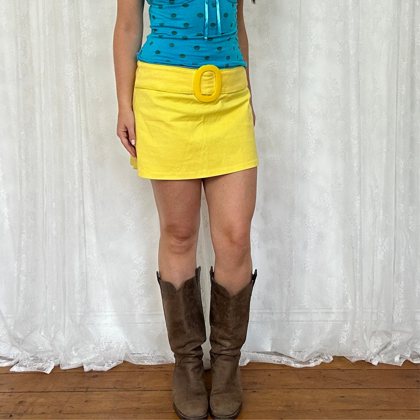 vintage 00s Morgan de Toi yellow belted mini skirt