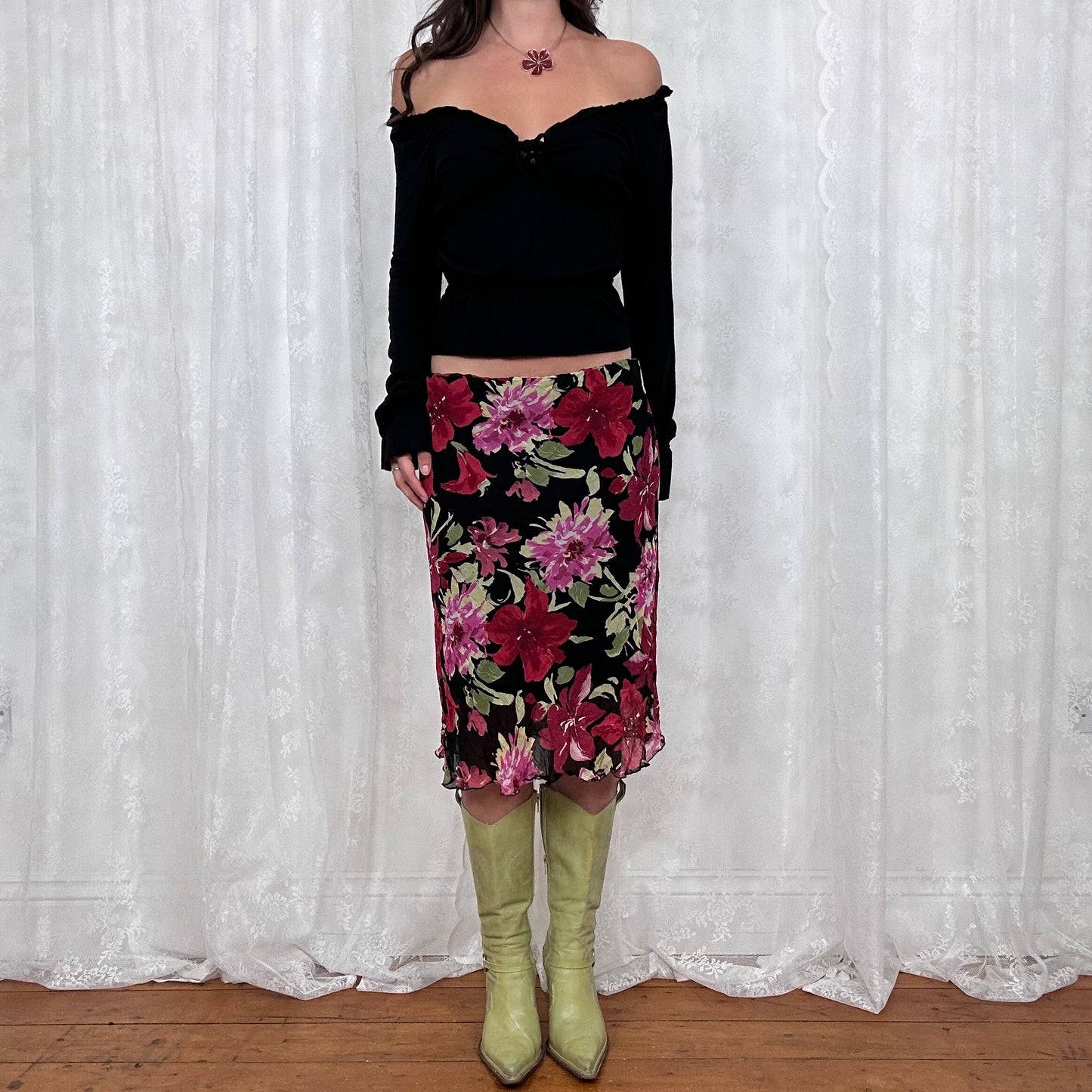 vintage 00s black shirred long sleeve milkmaid top