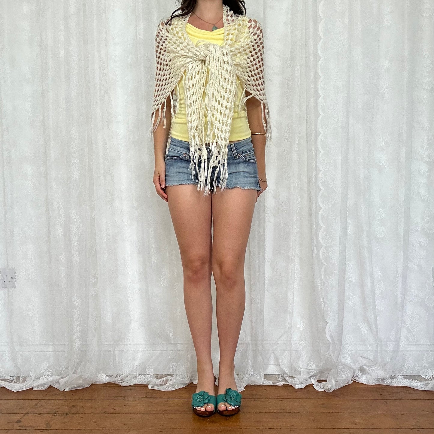 vintage 00s cream crochet wrap skirt / shawl