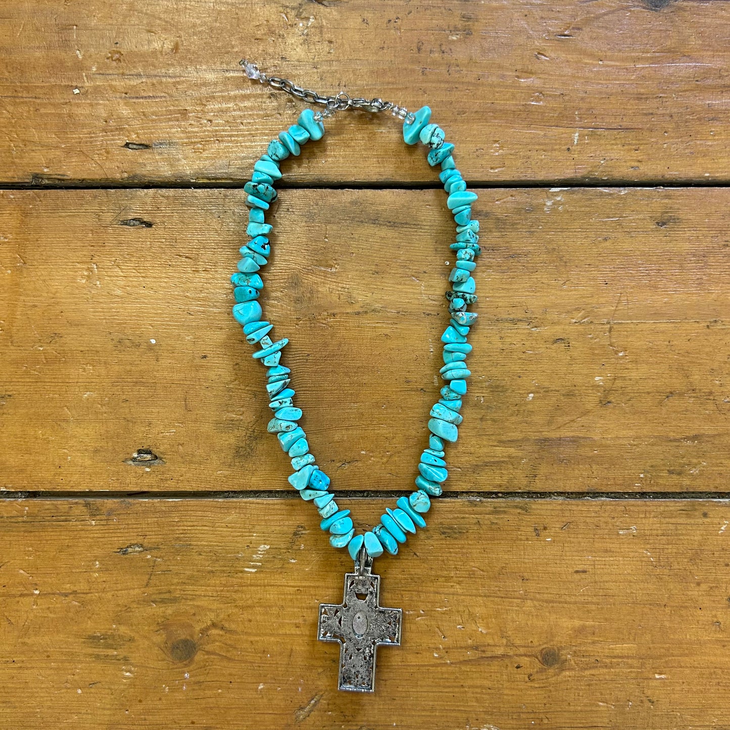 vintage 00s blue stone cross necklace