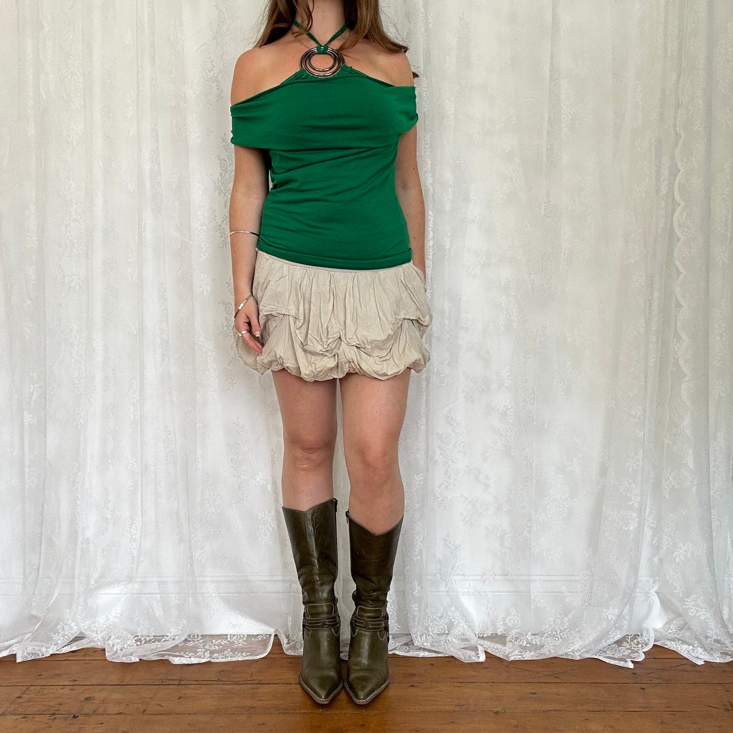 vintage 00s beige draped puff mini skirt