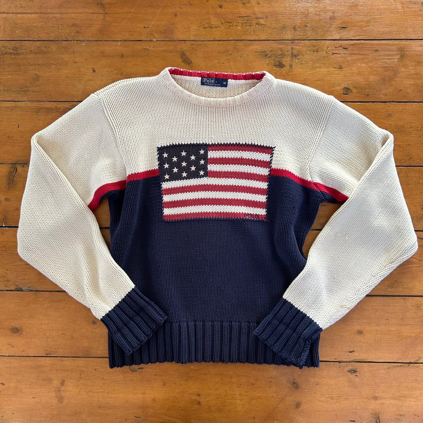 vintage 00s ralph lauren knitted flag jumper