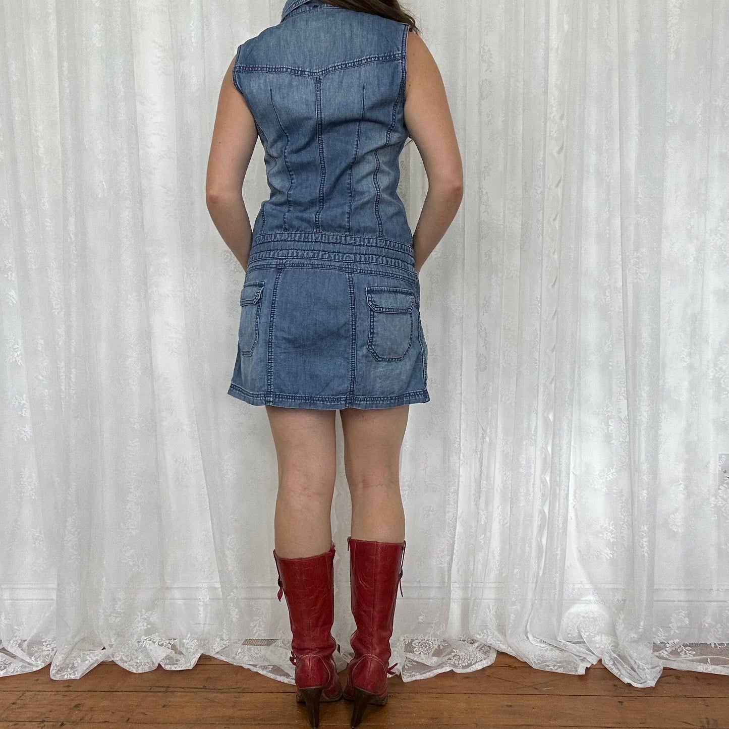 vintage 00s denim zip up mini dress