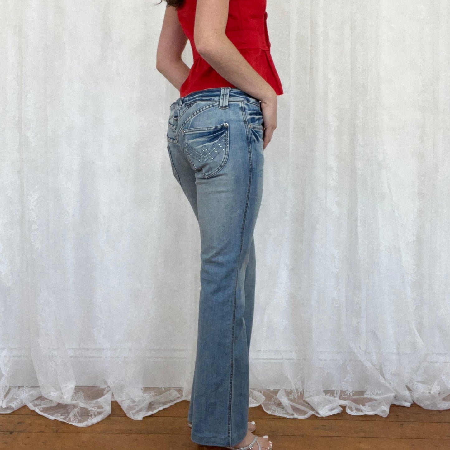vintage 00s low rise jeans with diamanté pockets