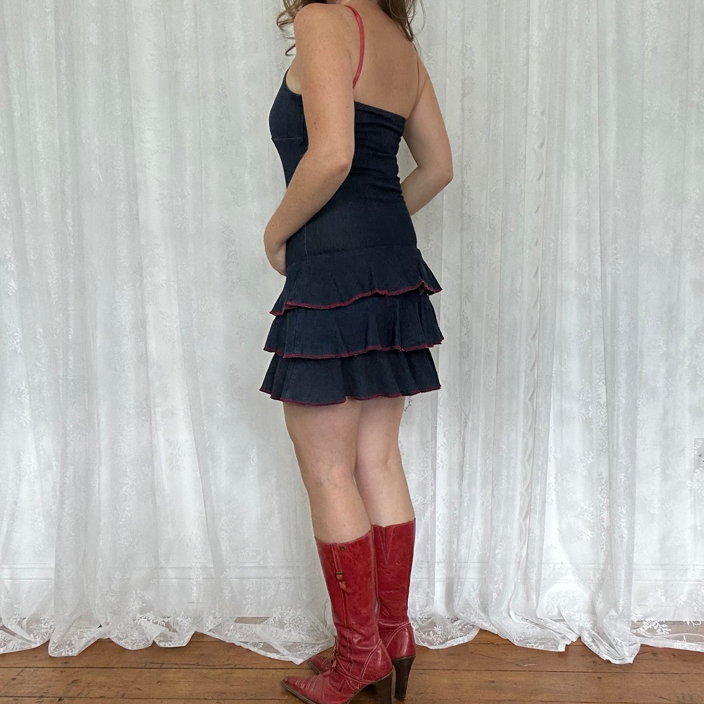 vintage 00s dark denim rara mini dress