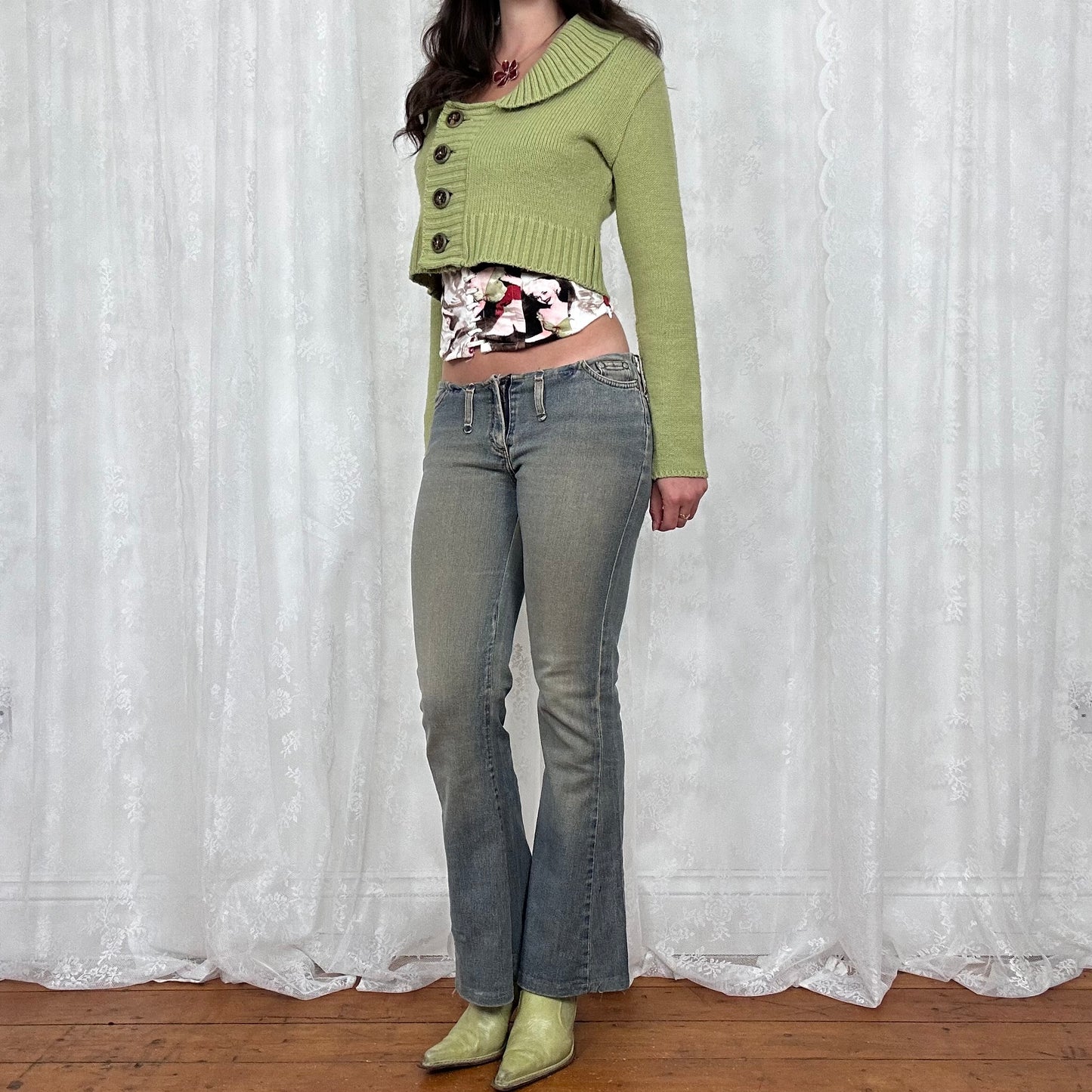 vintage 00s apple green button up cardigan