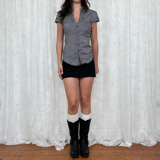 vintage 00s grey and black striped shirt with bow pockets