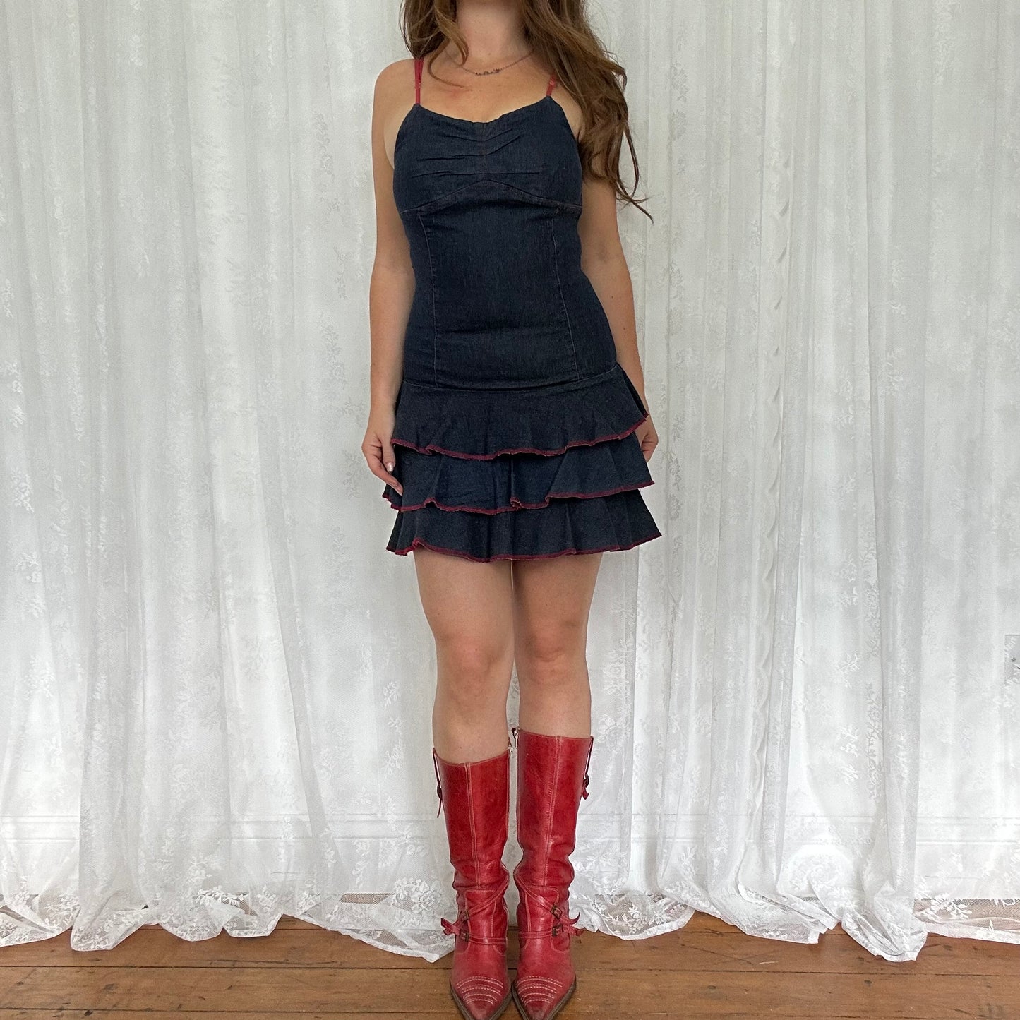 vintage 00s dark denim rara mini dress
