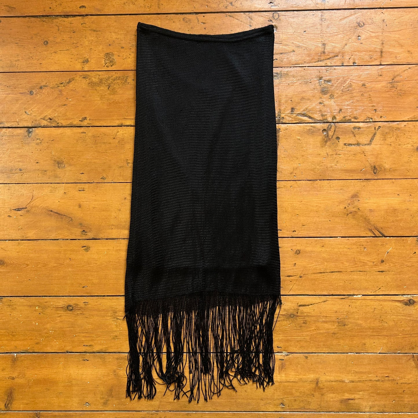 vintage 00s black crochet tassle midi skirt