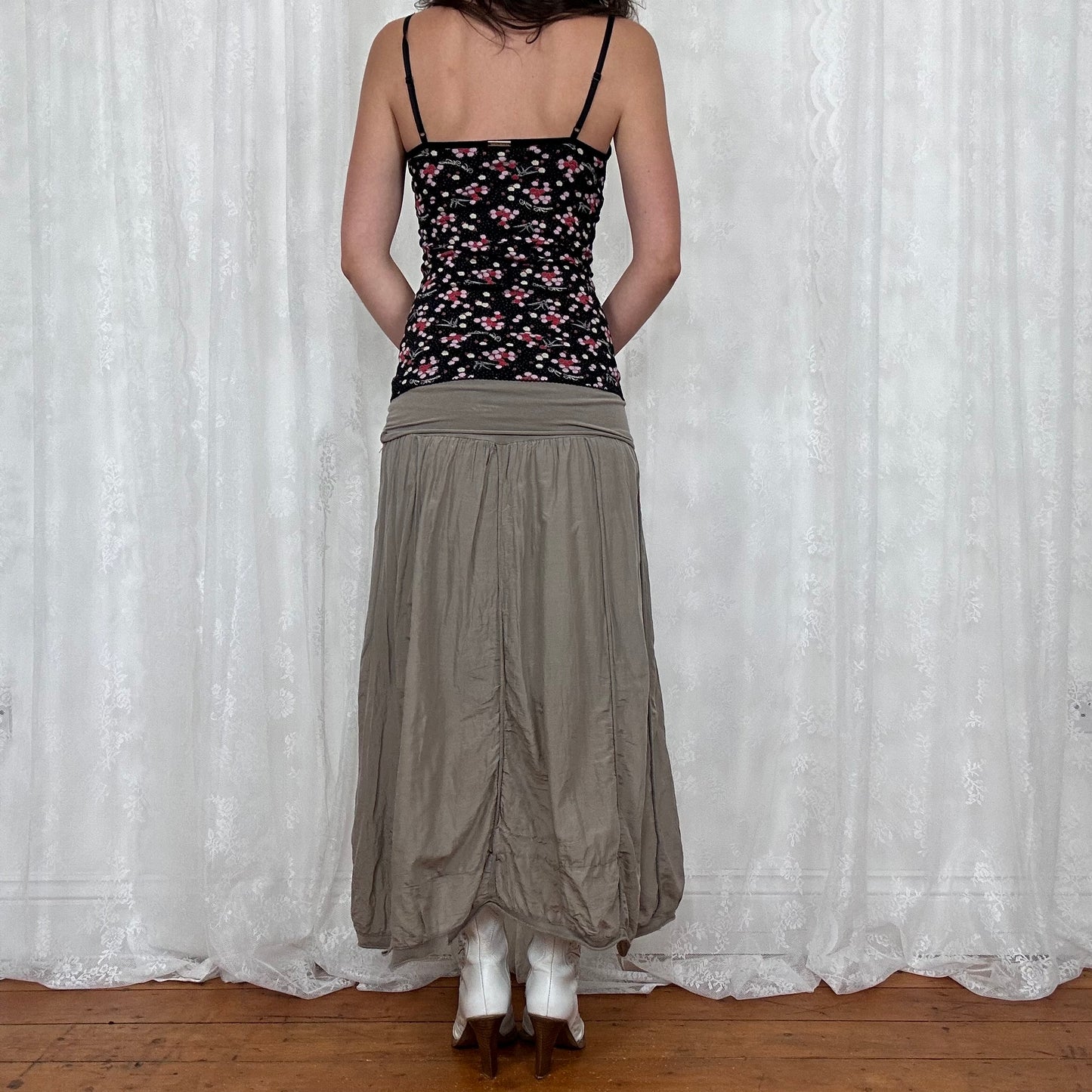 vintage 00s vive maria floral cami with gingham bust