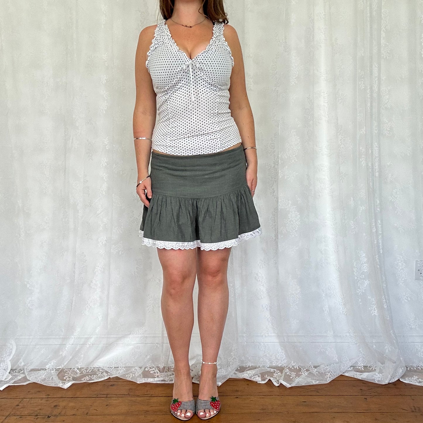 vintage 00s polka dot ruched tank top