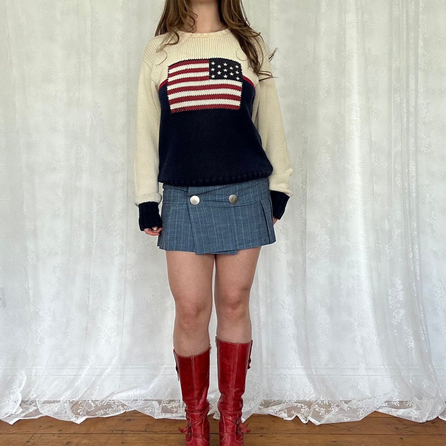 vintage 00s ralph lauren knitted flag jumper