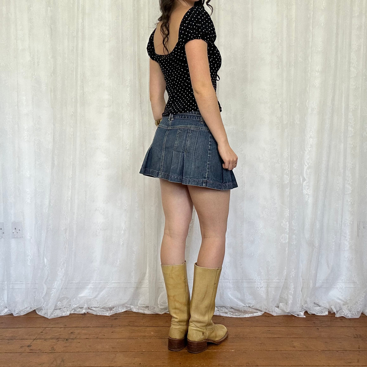 vintage 00s dark denim pleated mini skirt