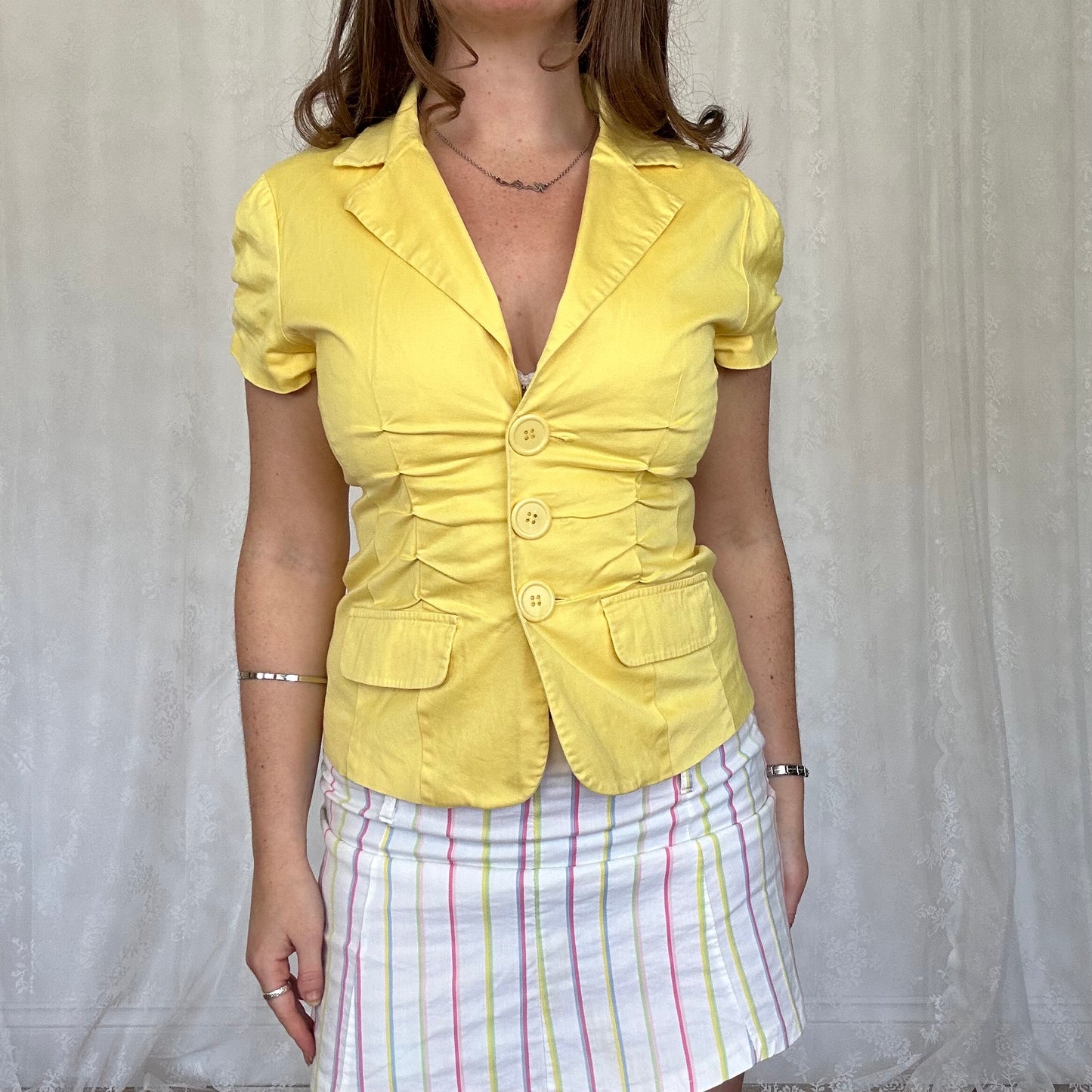 vintage 00s yellow button up fitted blazer / peacoat