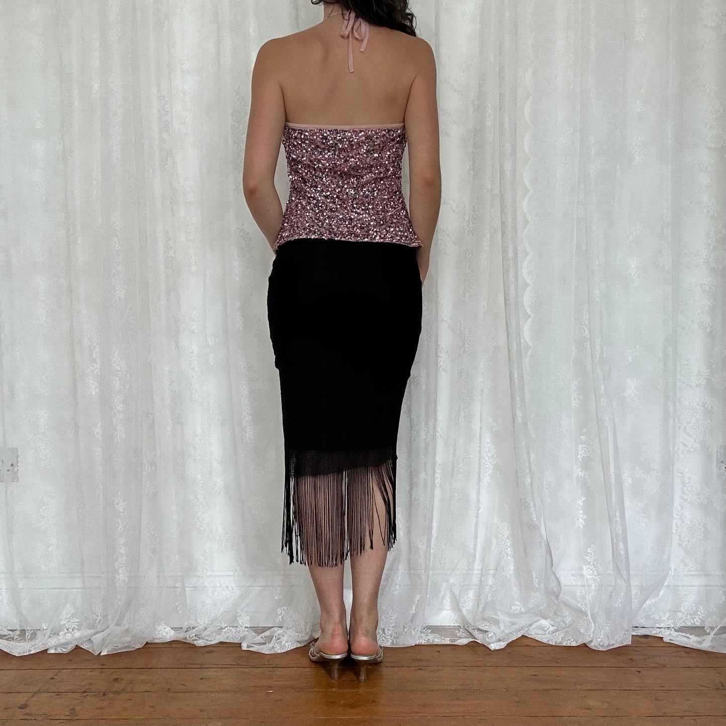 vintage 00s pink sequin halter top