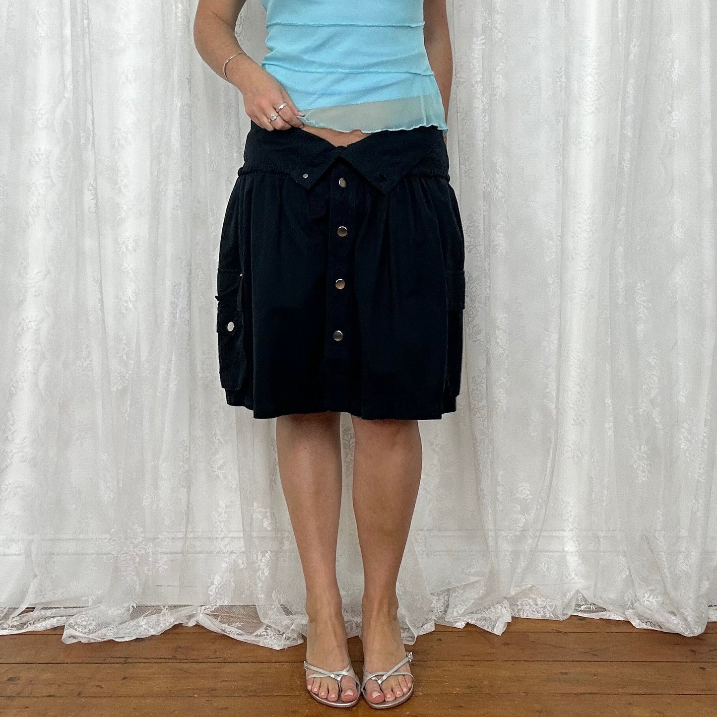vintage 00s navy button down cargo skirt