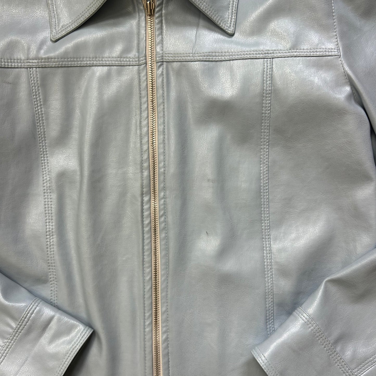 vintage 00s baby blue leather style zip up jacket
