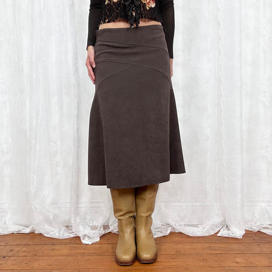 vintage 00s brown suedette midi skirt