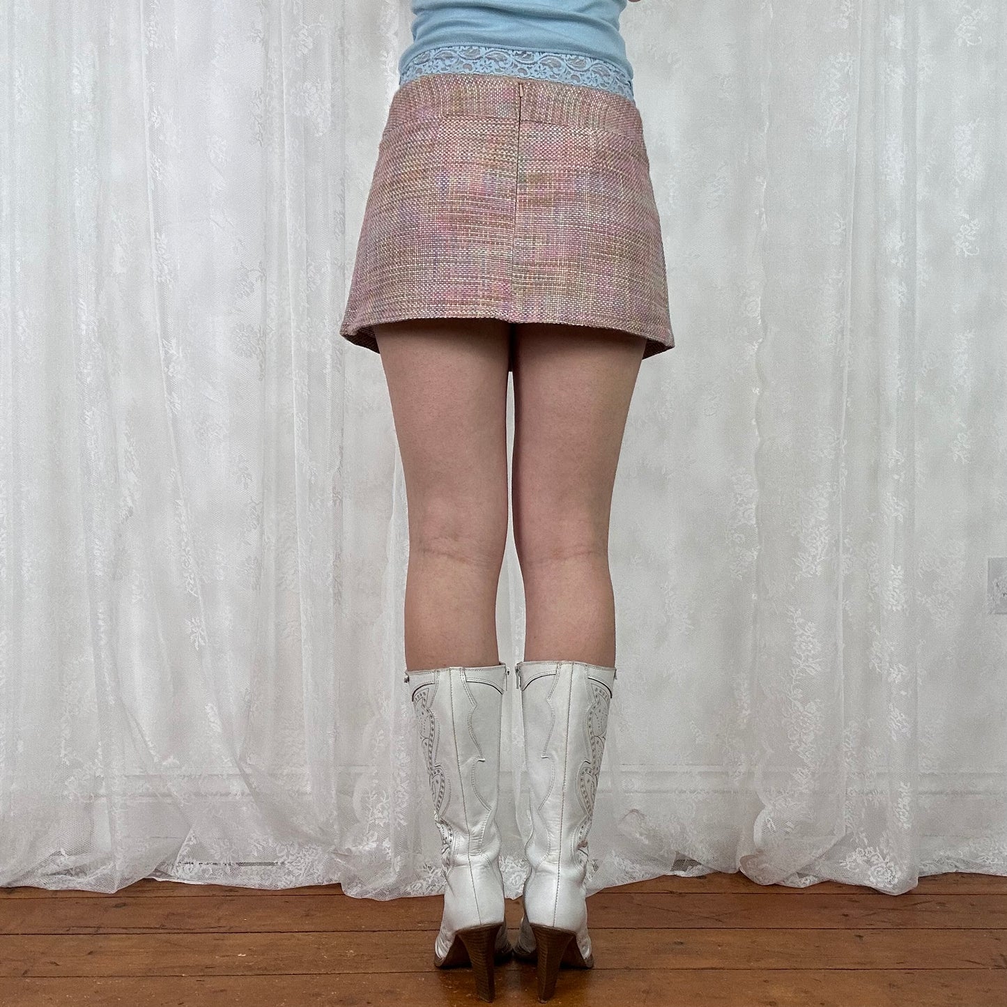 vintage 00s pink tweed mini skirt