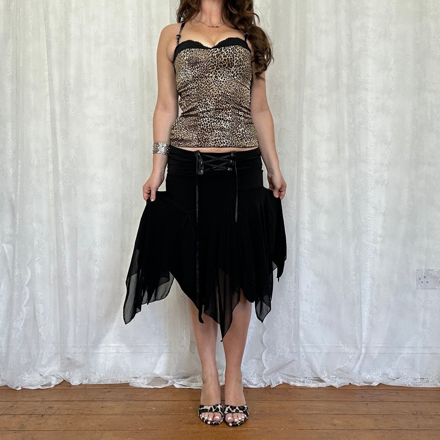 vintage 00s black hanky hem midi skirt