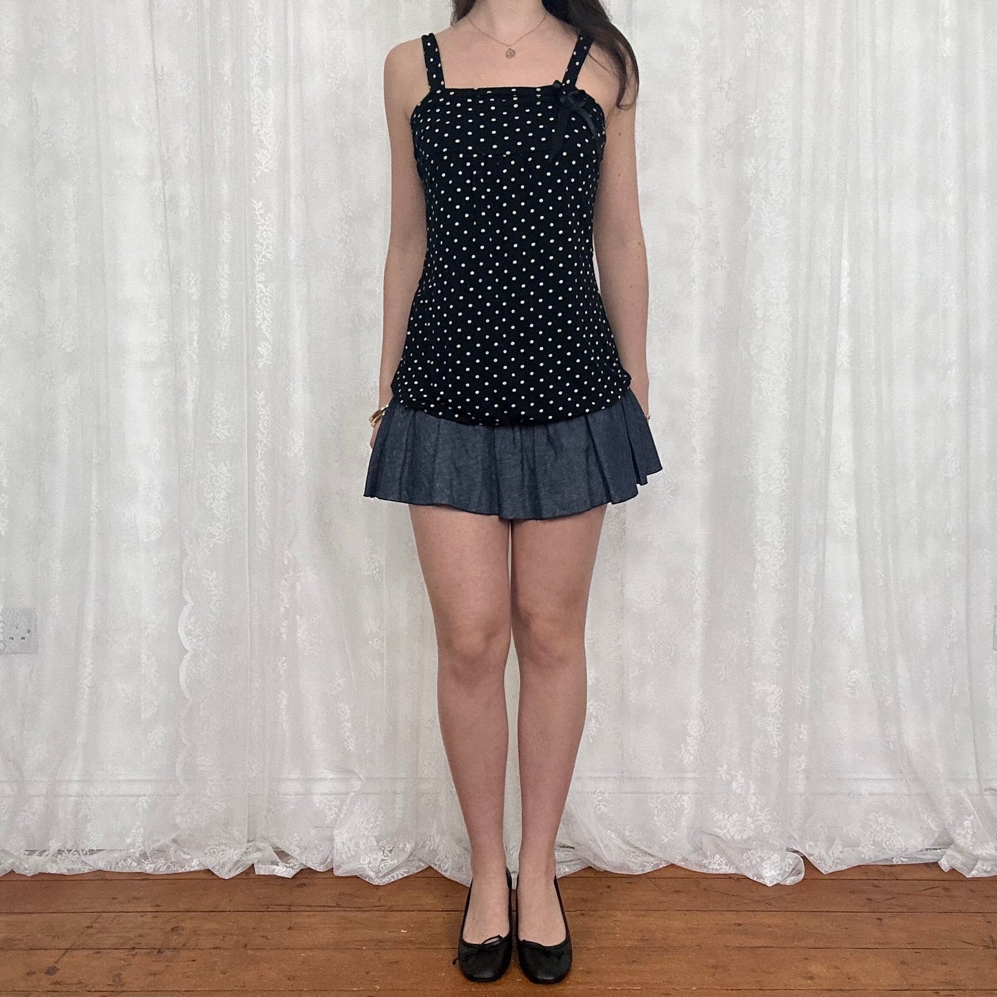 vintage 00s polka dot bubble hem cami