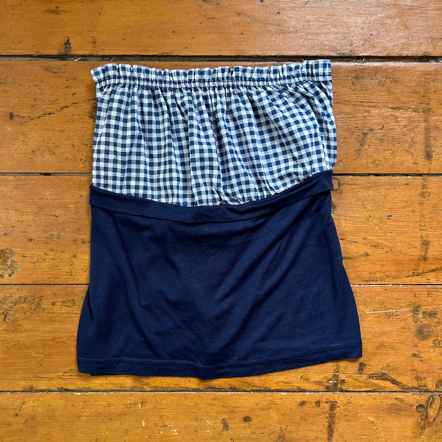 vintage 00s navy gingham strapless tie back top