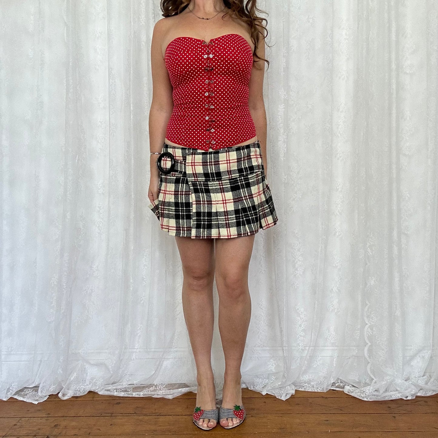 vintage 00s red polka dot button corset top