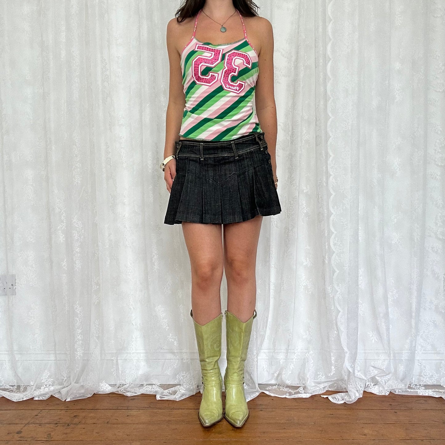 vintage 00s pink and green stripey 35 cami