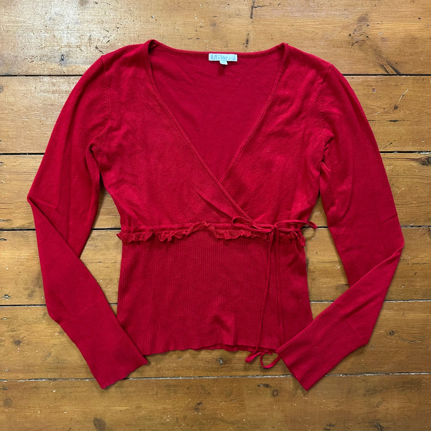 vintage 00s red thin knit ribbed crossover top