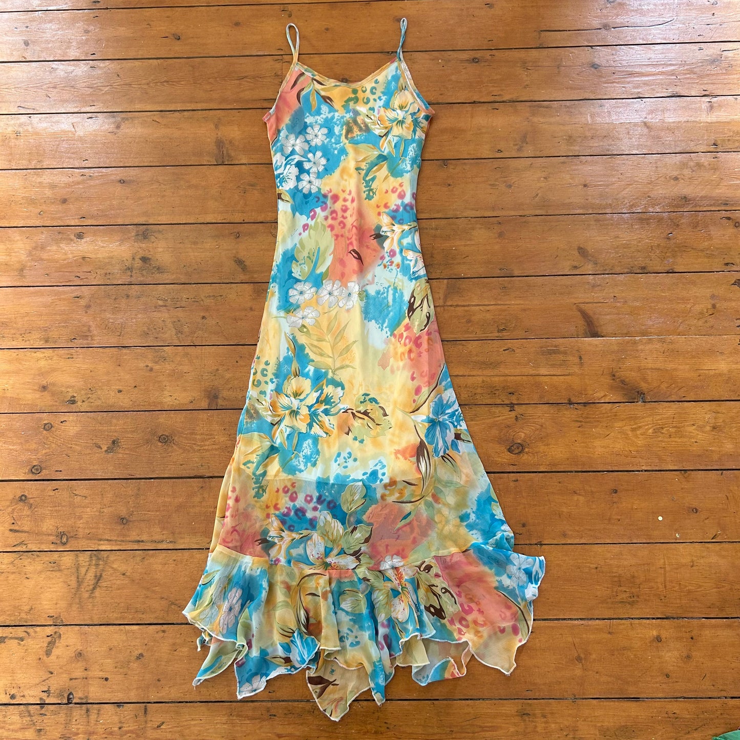 vintage 00s floral mesh midi dress