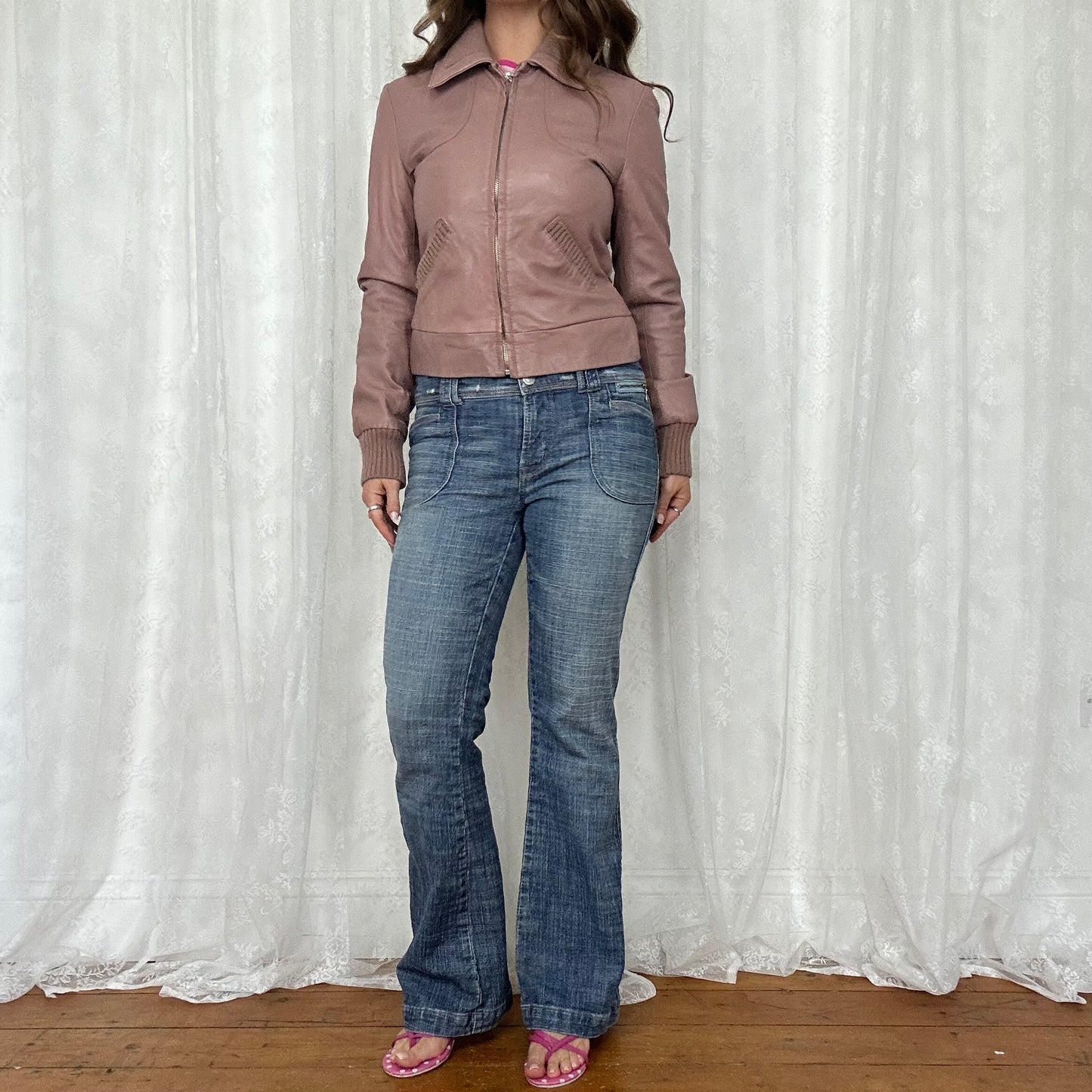 vintage 00s morgan de toi dusty pink leather jacket