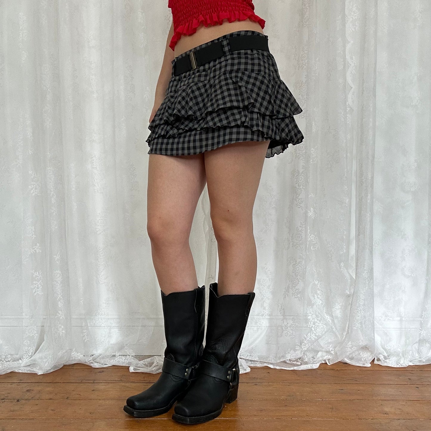 vintage 00s black and grey checkered rara skirt