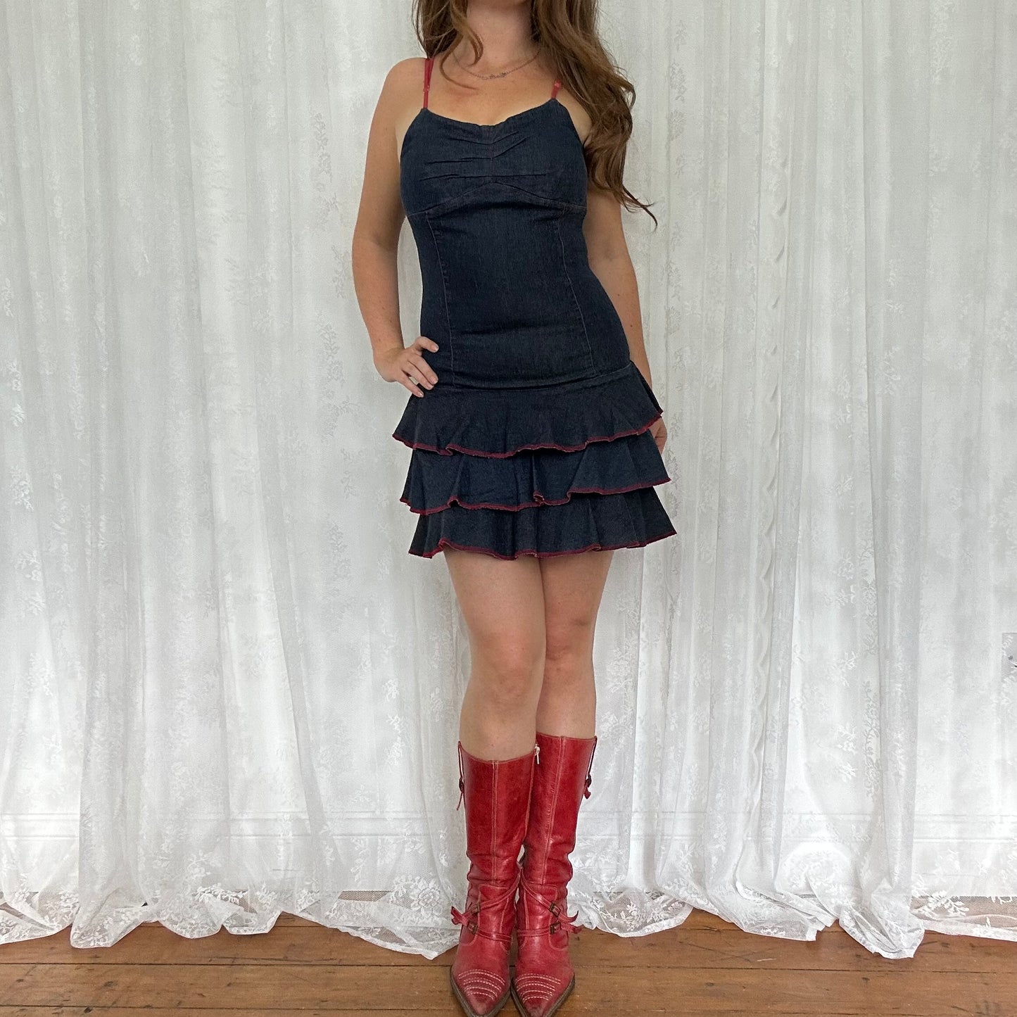 vintage 00s dark denim rara mini dress