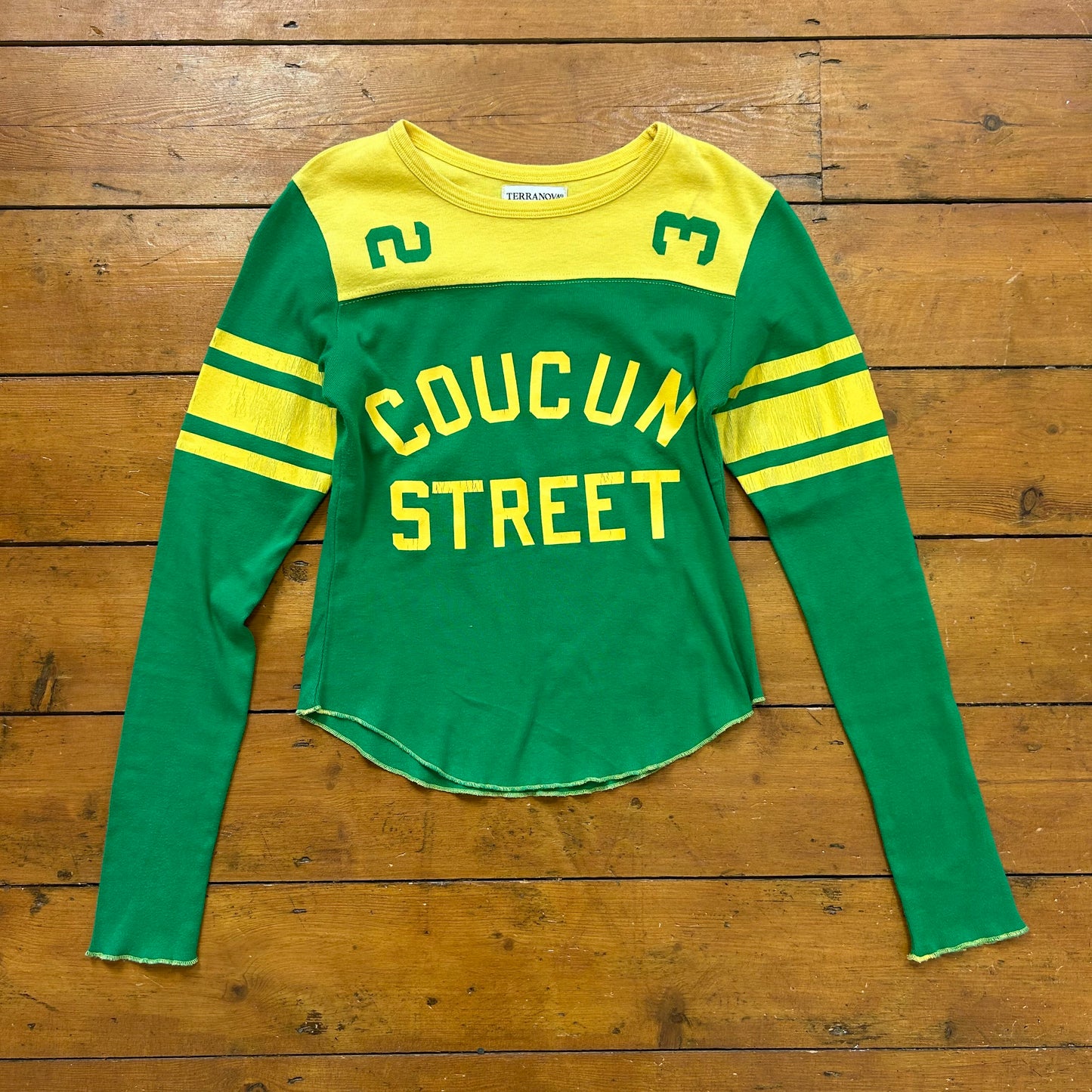 vintage 00s yellow and green sports style long sleeve top