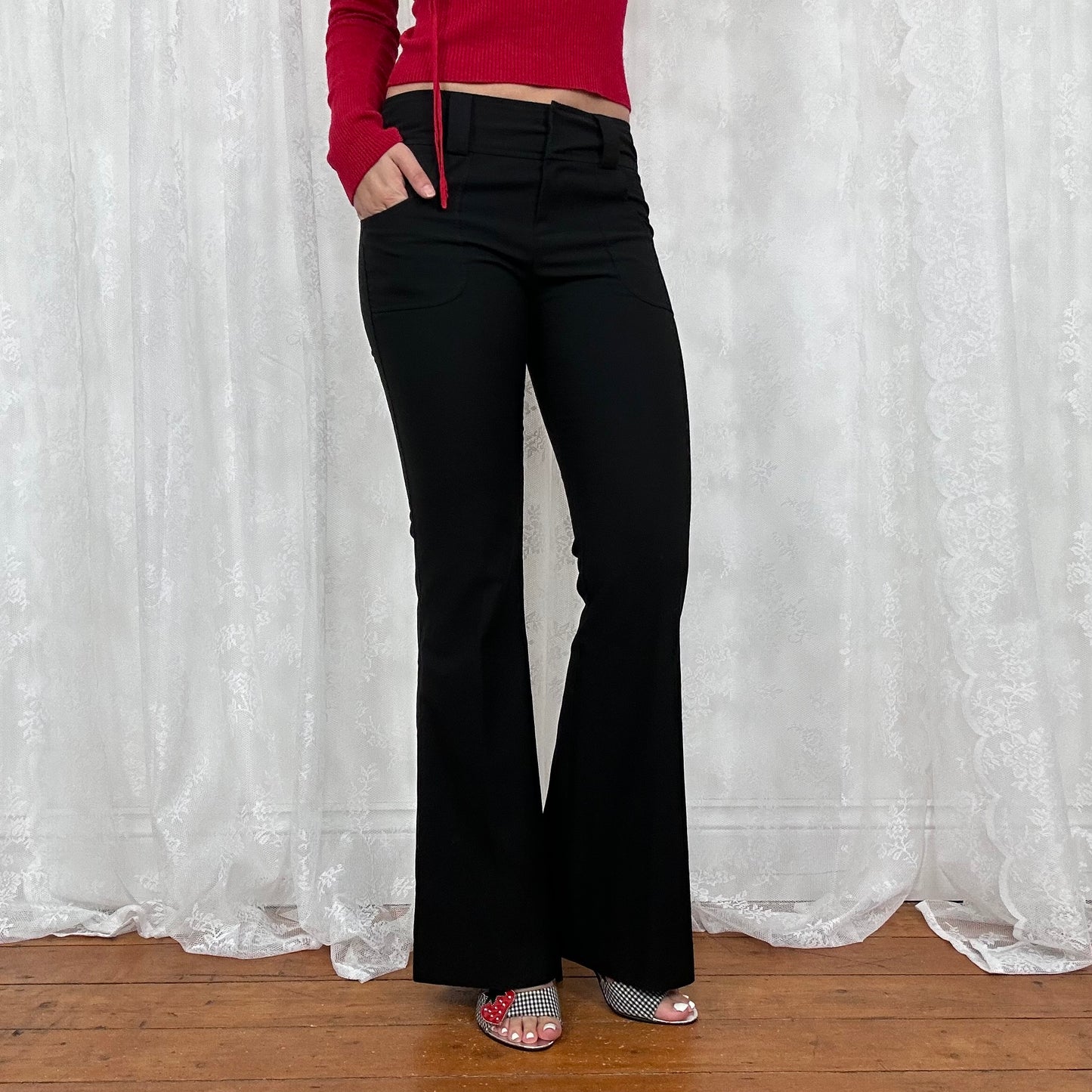 vintage 00s black low rise suit trousers
