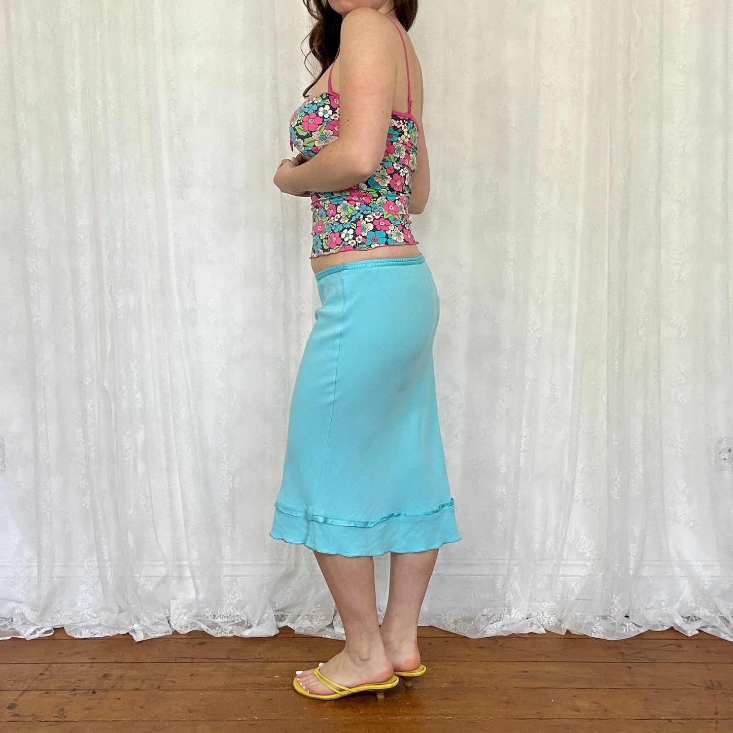 vintage 00s aqua blue midi skirt