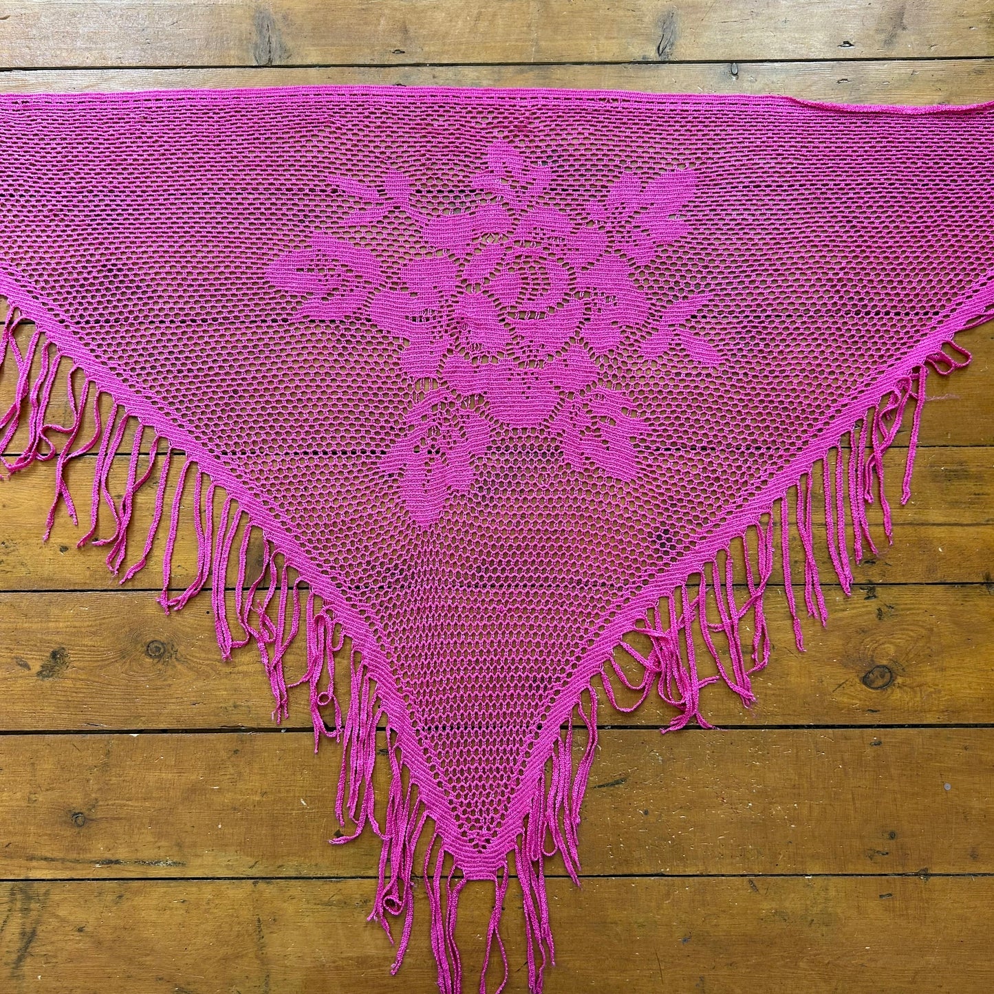 vintage 00s pink crochet tassel wrap skirt / shawl