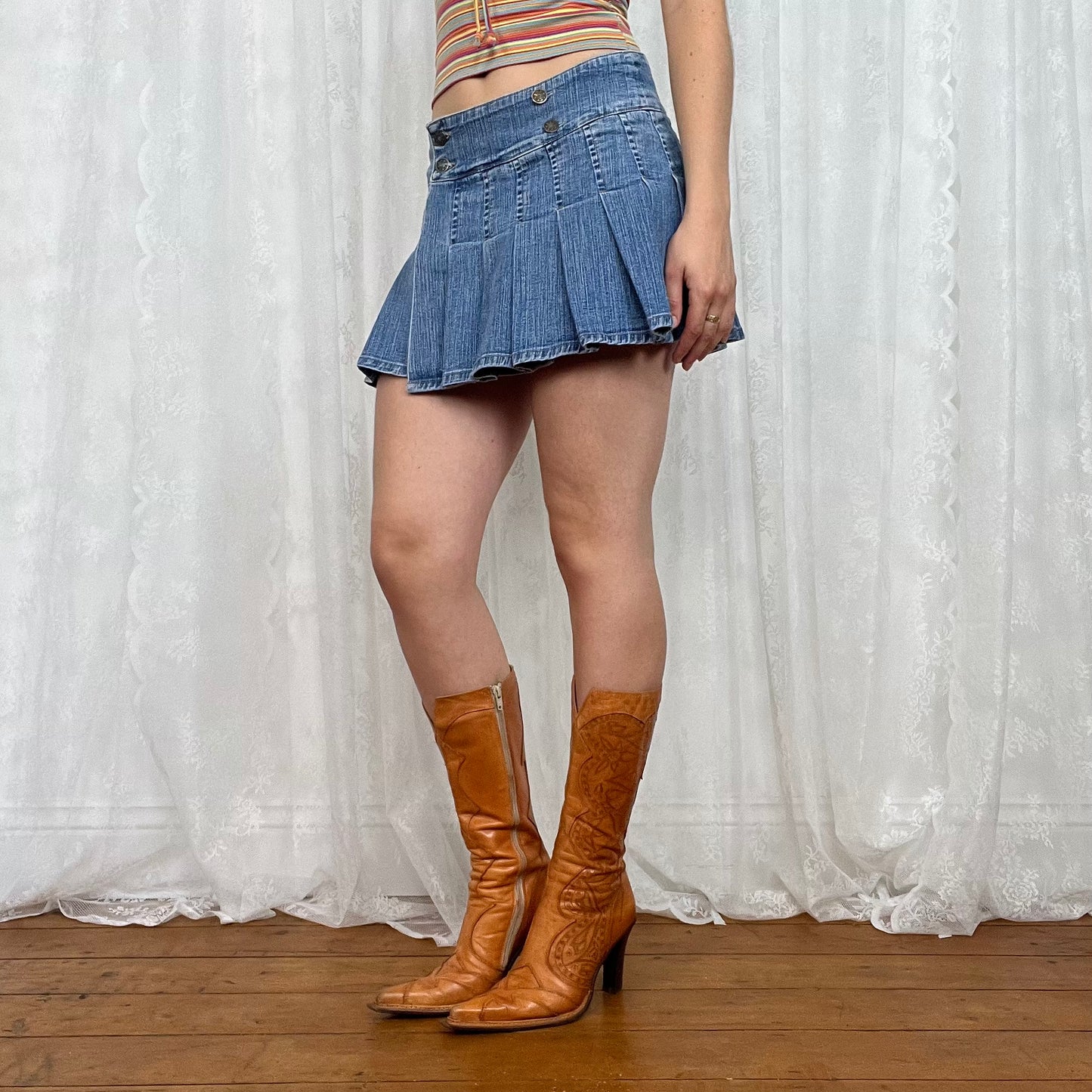 vintage 00s denim pleated mini skirt