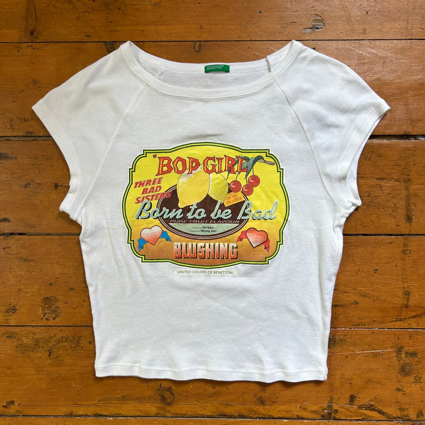 vintage 00s white 'bop girl' graphic top
