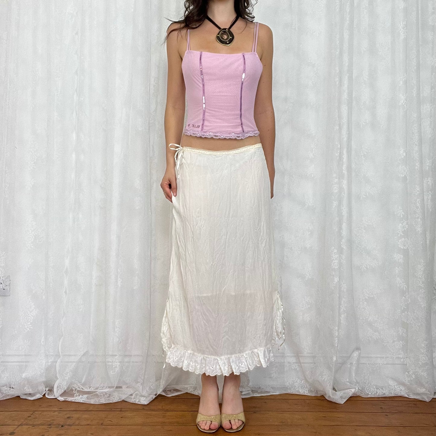vintage 00s pink sequin cami with boning