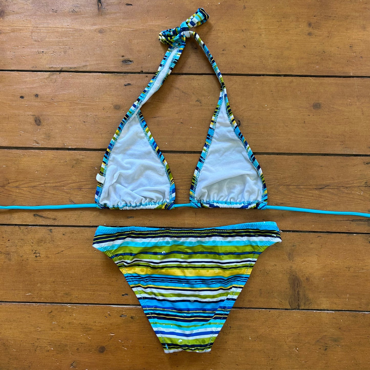 vintage 00s blue stripey bikini