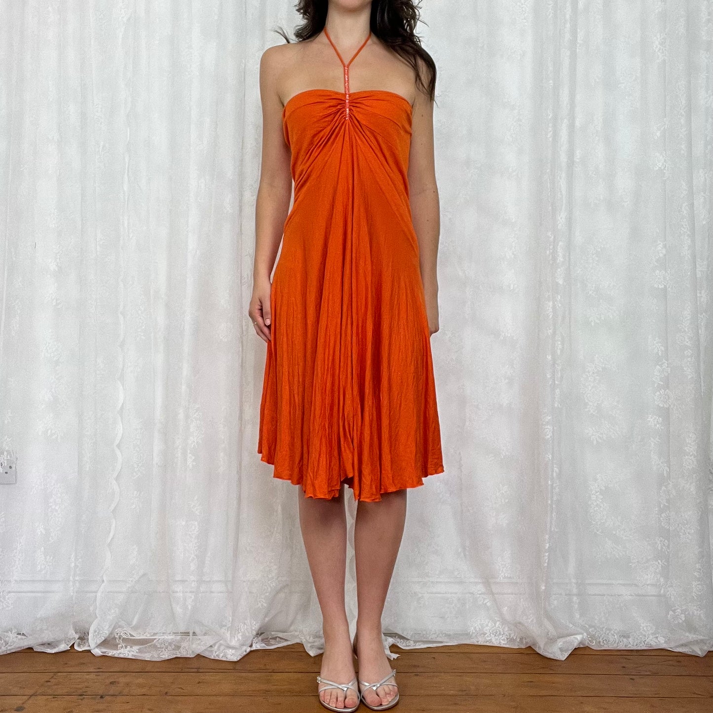 vintage 00s orange beaded midi dress / skirt